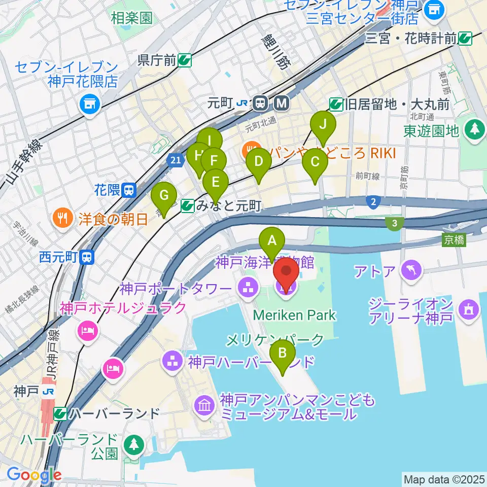 神戸海洋博物館周辺のコンビニエンスストア一覧地図
