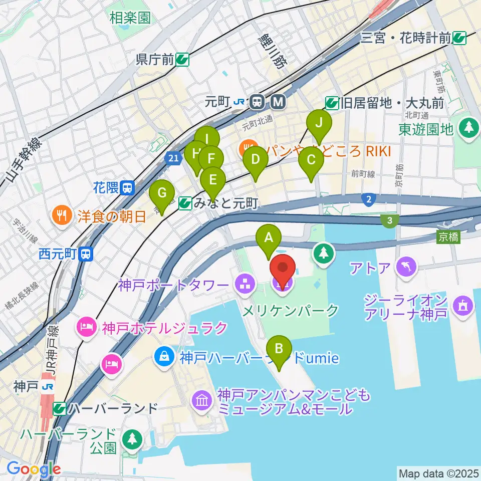 神戸海洋博物館周辺のコンビニエンスストア一覧地図