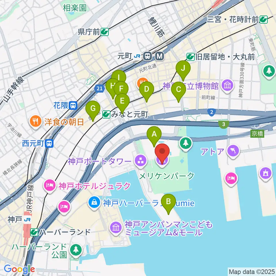 神戸海洋博物館周辺のコンビニエンスストア一覧地図
