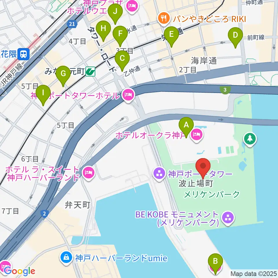 神戸海洋博物館周辺のコンビニエンスストア一覧地図