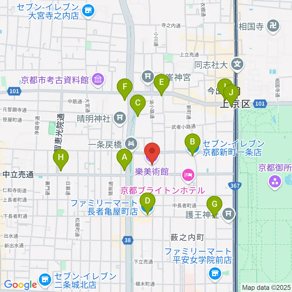 樂美術館周辺のコンビニエンスストア一覧地図