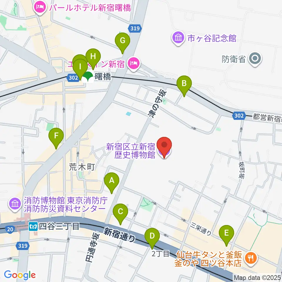 新宿歴史博物館周辺のコンビニエンスストア一覧地図