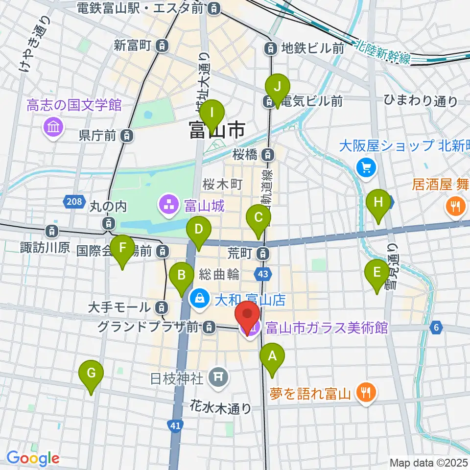 富山市ガラス美術館周辺のコンビニエンスストア一覧地図