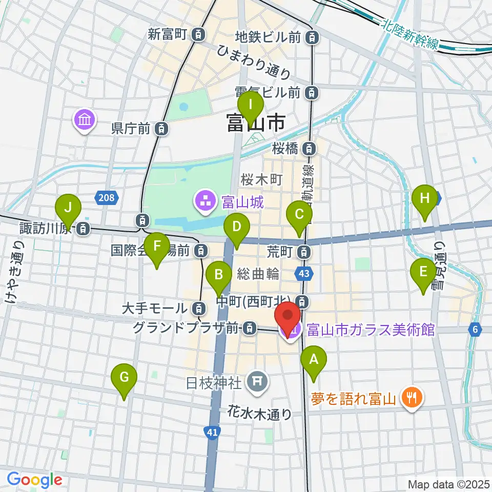 富山市ガラス美術館周辺のコンビニエンスストア一覧地図