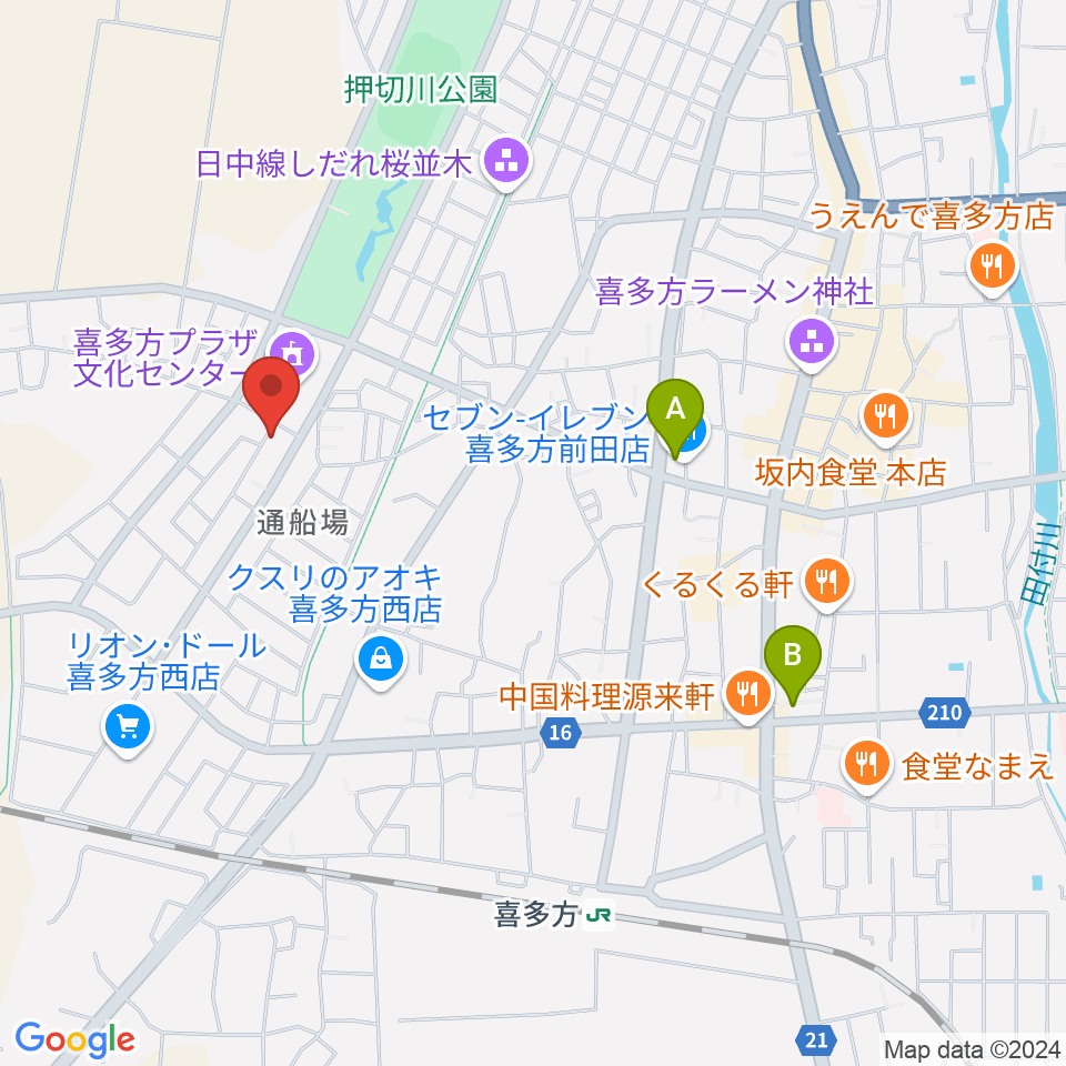 喜多方市美術館周辺のコンビニエンスストア一覧地図