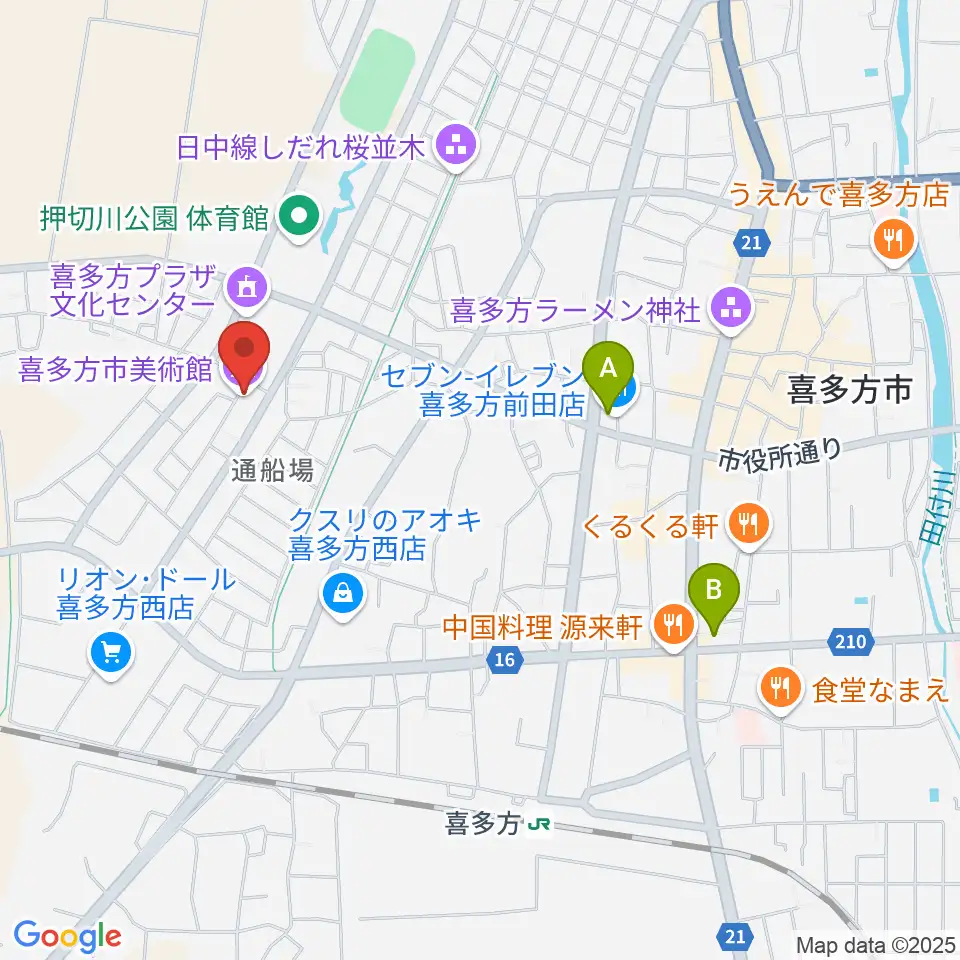 喜多方市美術館周辺のコンビニエンスストア一覧地図