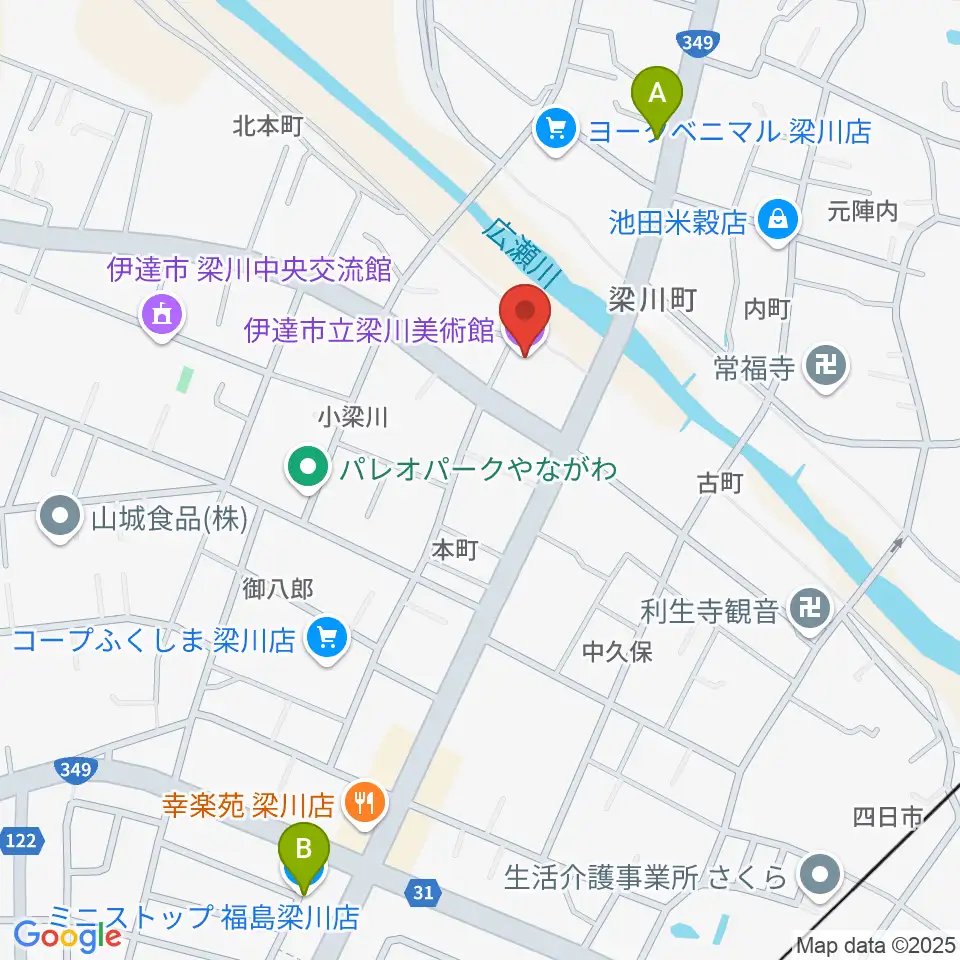 伊達市梁川美術館周辺のコンビニエンスストア一覧地図