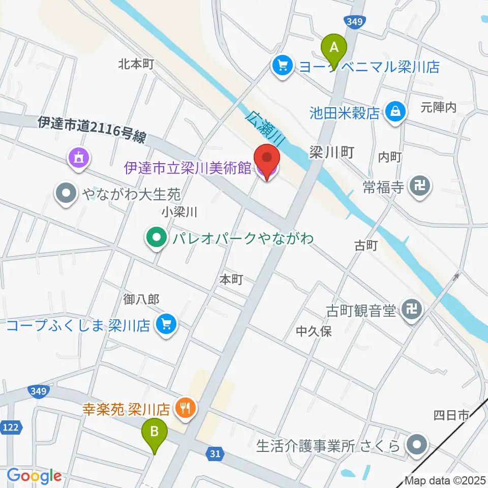 伊達市梁川美術館周辺のコンビニエンスストア一覧地図