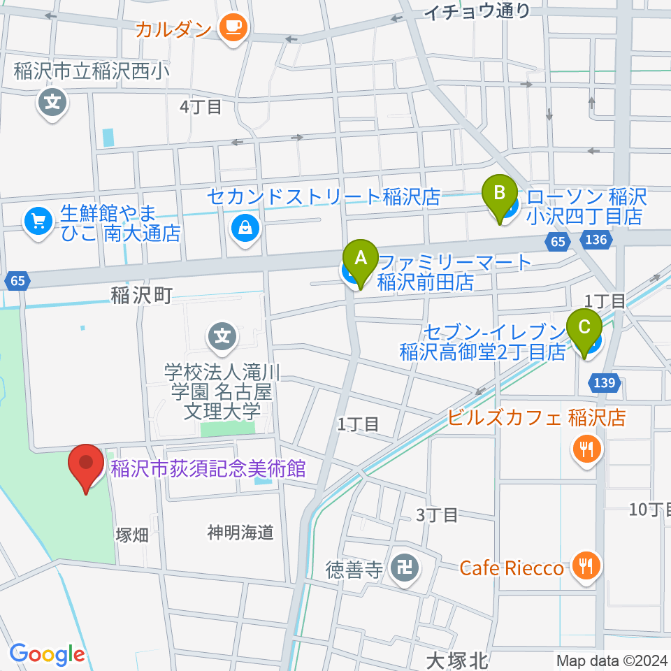 稲沢市荻須記念美術館周辺のコンビニエンスストア一覧地図