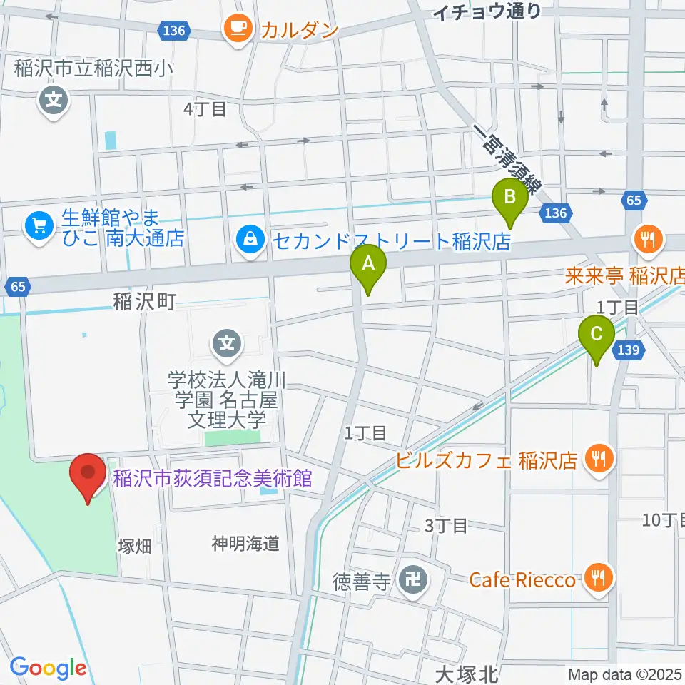 稲沢市荻須記念美術館周辺のコンビニエンスストア一覧地図