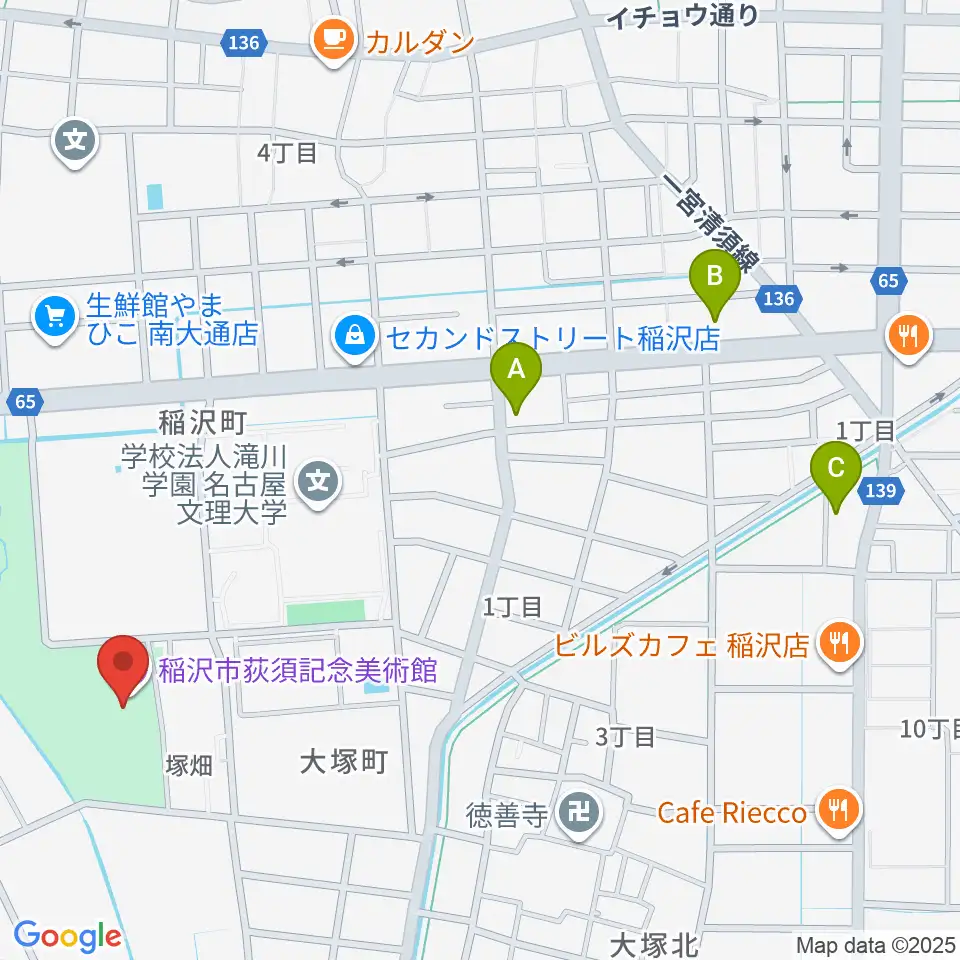 稲沢市荻須記念美術館周辺のコンビニエンスストア一覧地図