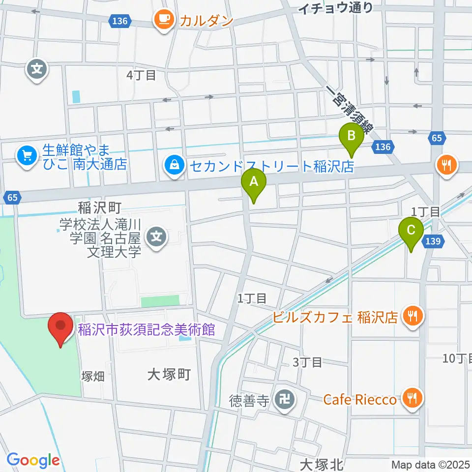 稲沢市荻須記念美術館周辺のコンビニエンスストア一覧地図