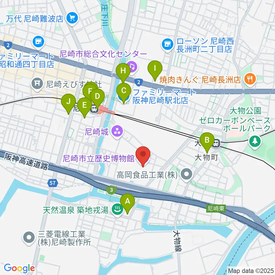 尼崎市立歴史博物館周辺のコンビニエンスストア一覧地図