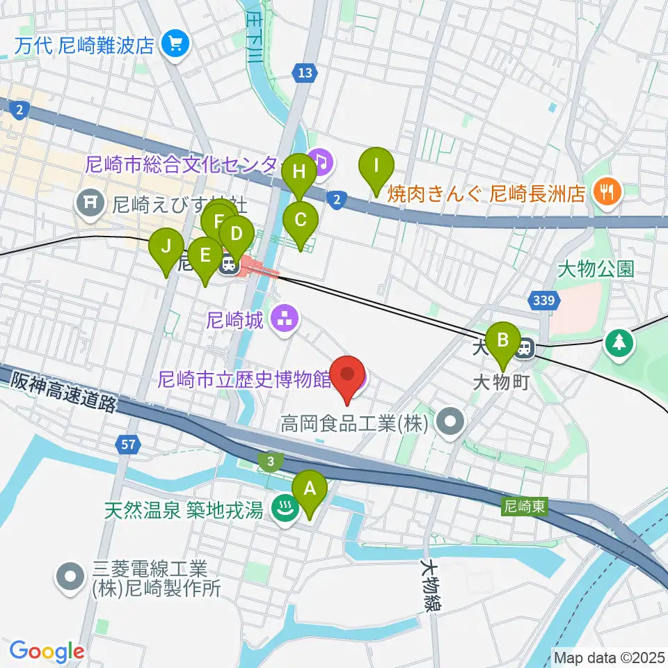 尼崎市立歴史博物館周辺のコンビニエンスストア一覧地図