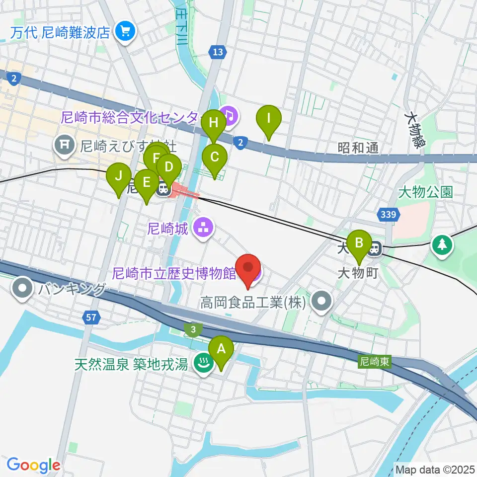 尼崎市立歴史博物館周辺のコンビニエンスストア一覧地図