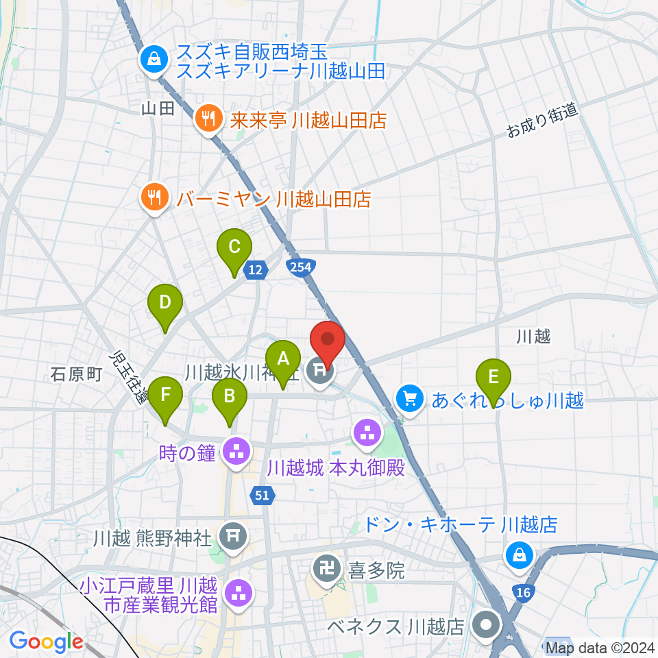 ヤオコー川越美術館（三栖右嗣記念館）周辺のコンビニエンスストア一覧地図