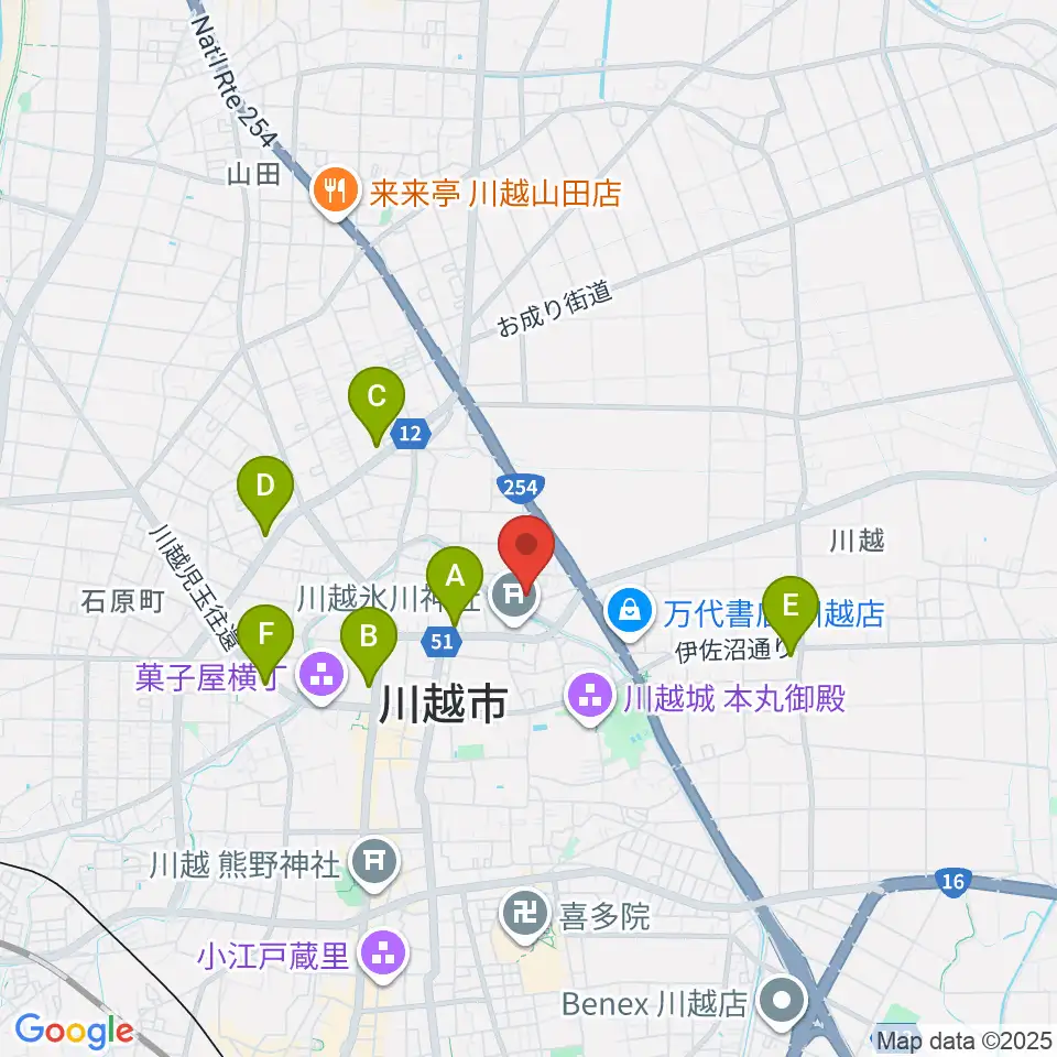 ヤオコー川越美術館（三栖右嗣記念館）周辺のコンビニエンスストア一覧地図