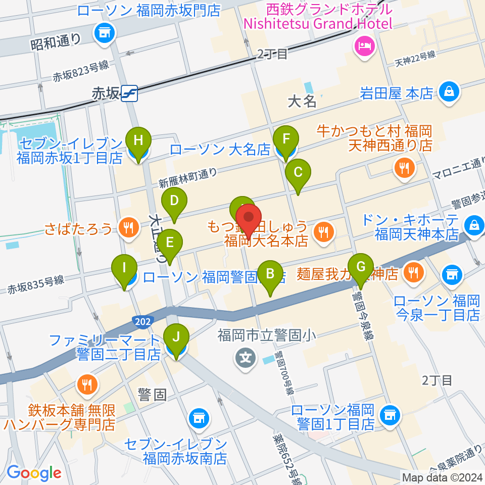 福岡大名ライブハウス秘密周辺のコンビニエンスストア一覧地図