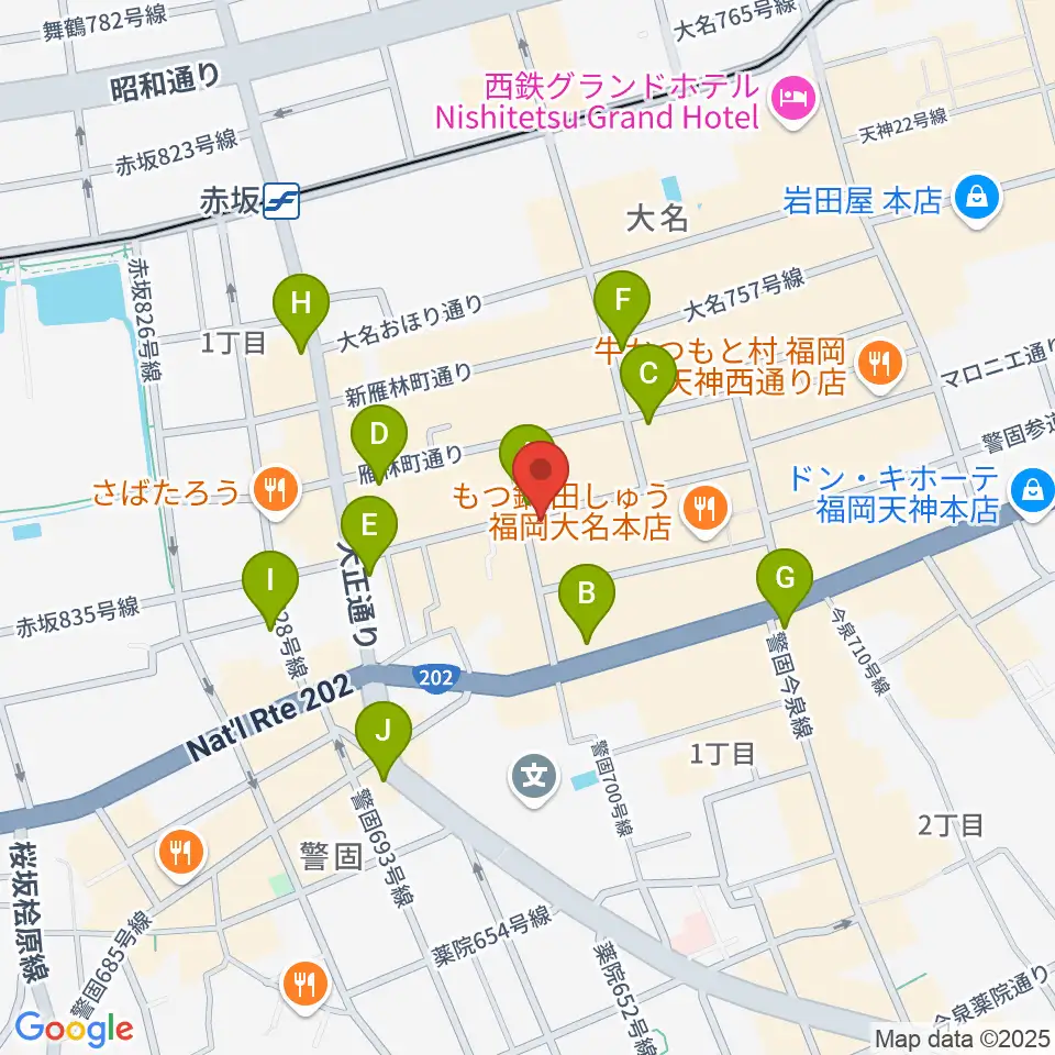 福岡大名ライブハウス秘密周辺のコンビニエンスストア一覧地図