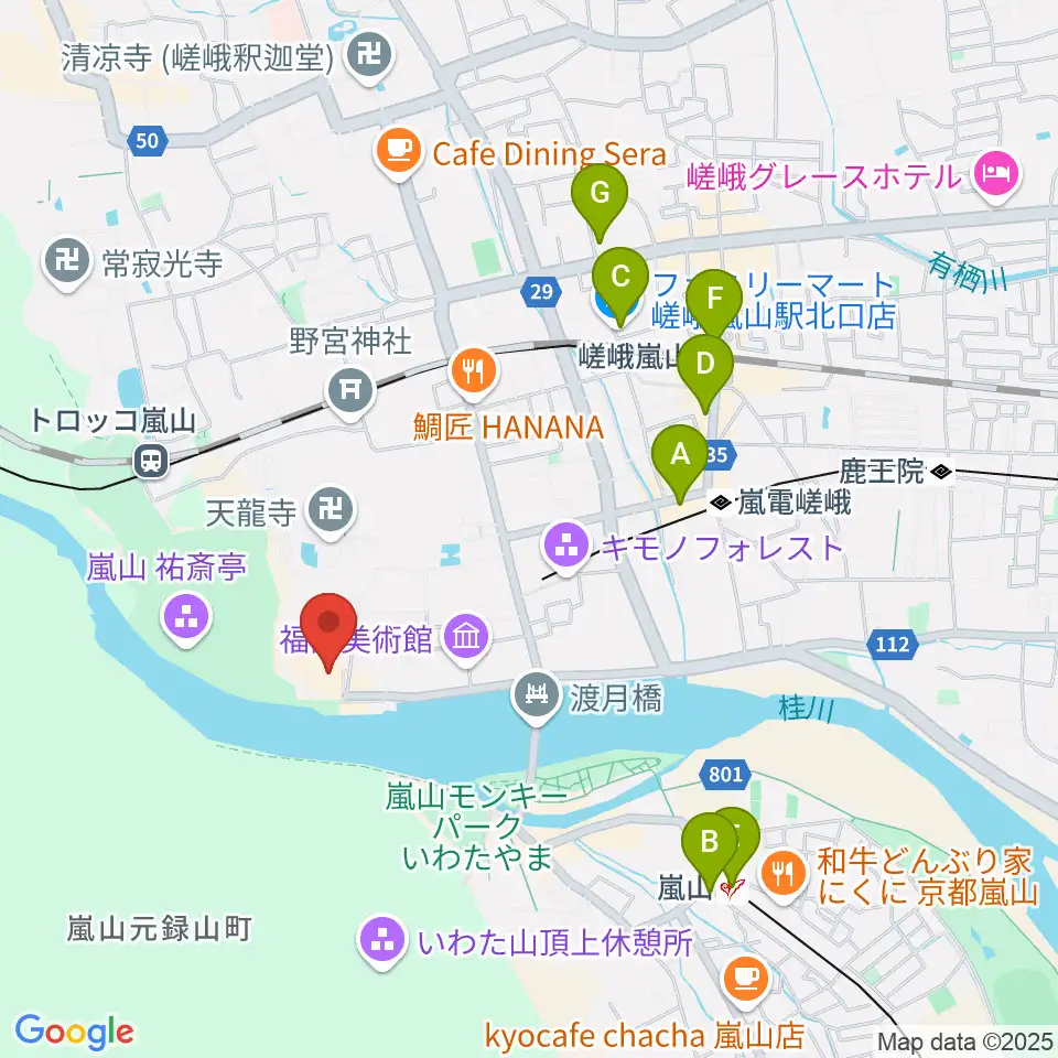 嵯峨嵐山文華館周辺のコンビニエンスストア一覧地図