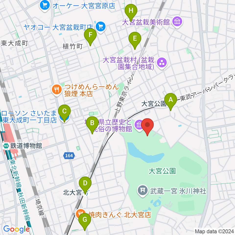 埼玉県立歴史と民俗の博物館周辺のコンビニエンスストア一覧地図