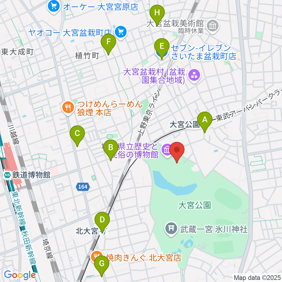 埼玉県立歴史と民俗の博物館周辺のコンビニエンスストア一覧地図