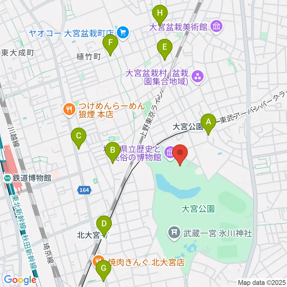 埼玉県立歴史と民俗の博物館周辺のコンビニエンスストア一覧地図
