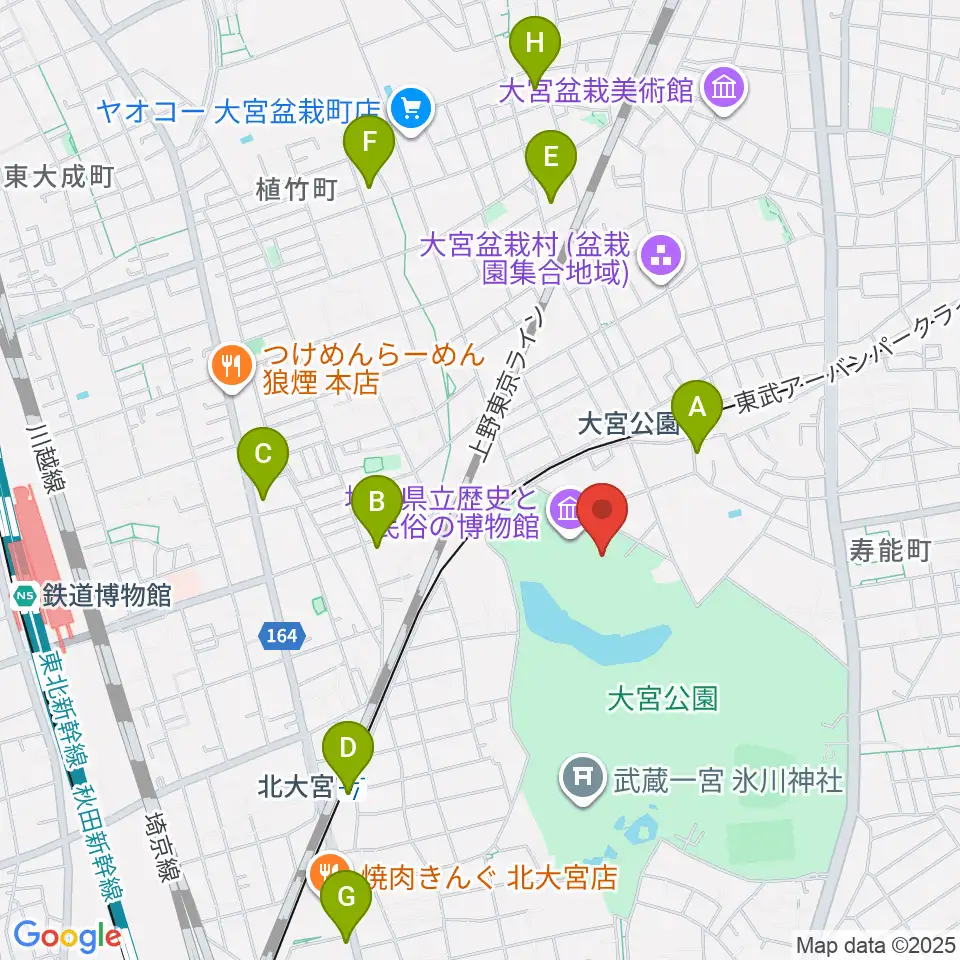 埼玉県立歴史と民俗の博物館周辺のコンビニエンスストア一覧地図