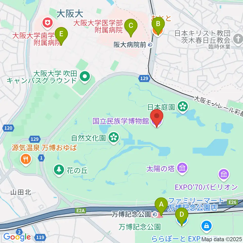国立民族学博物館周辺のコンビニエンスストア一覧地図