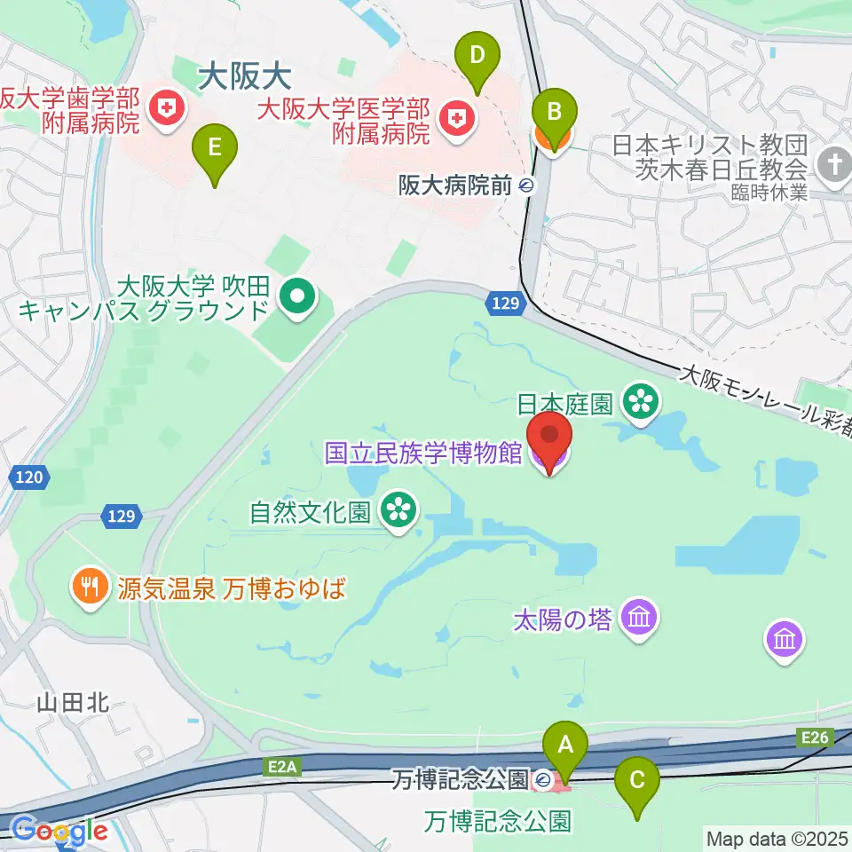 国立民族学博物館周辺のコンビニエンスストア一覧地図