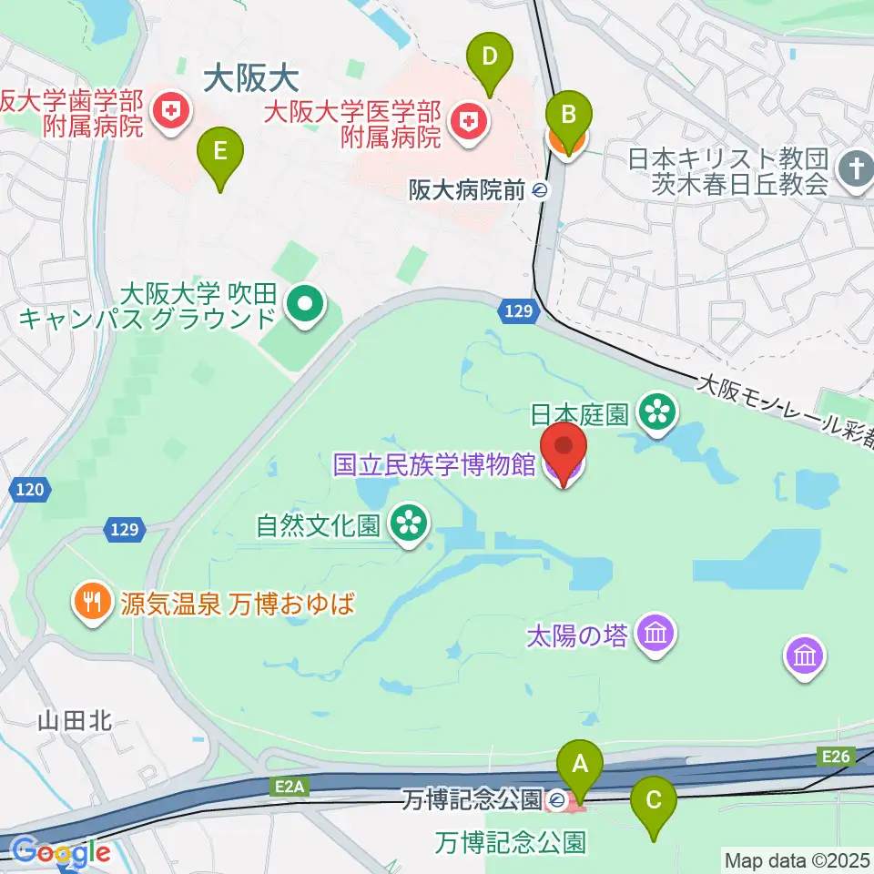 国立民族学博物館周辺のコンビニエンスストア一覧地図