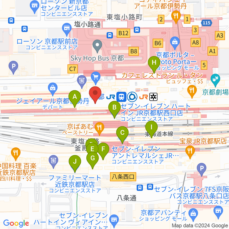 美術館「えき」KYOTO周辺のコンビニエンスストア一覧地図