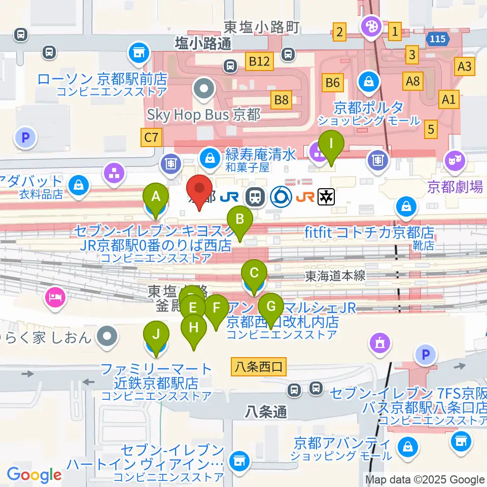 美術館「えき」KYOTO周辺のコンビニエンスストア一覧地図