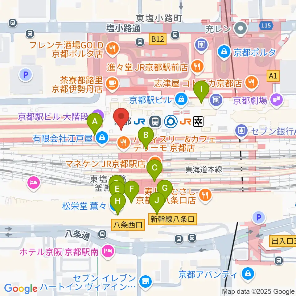 美術館「えき」KYOTO周辺のコンビニエンスストア一覧地図
