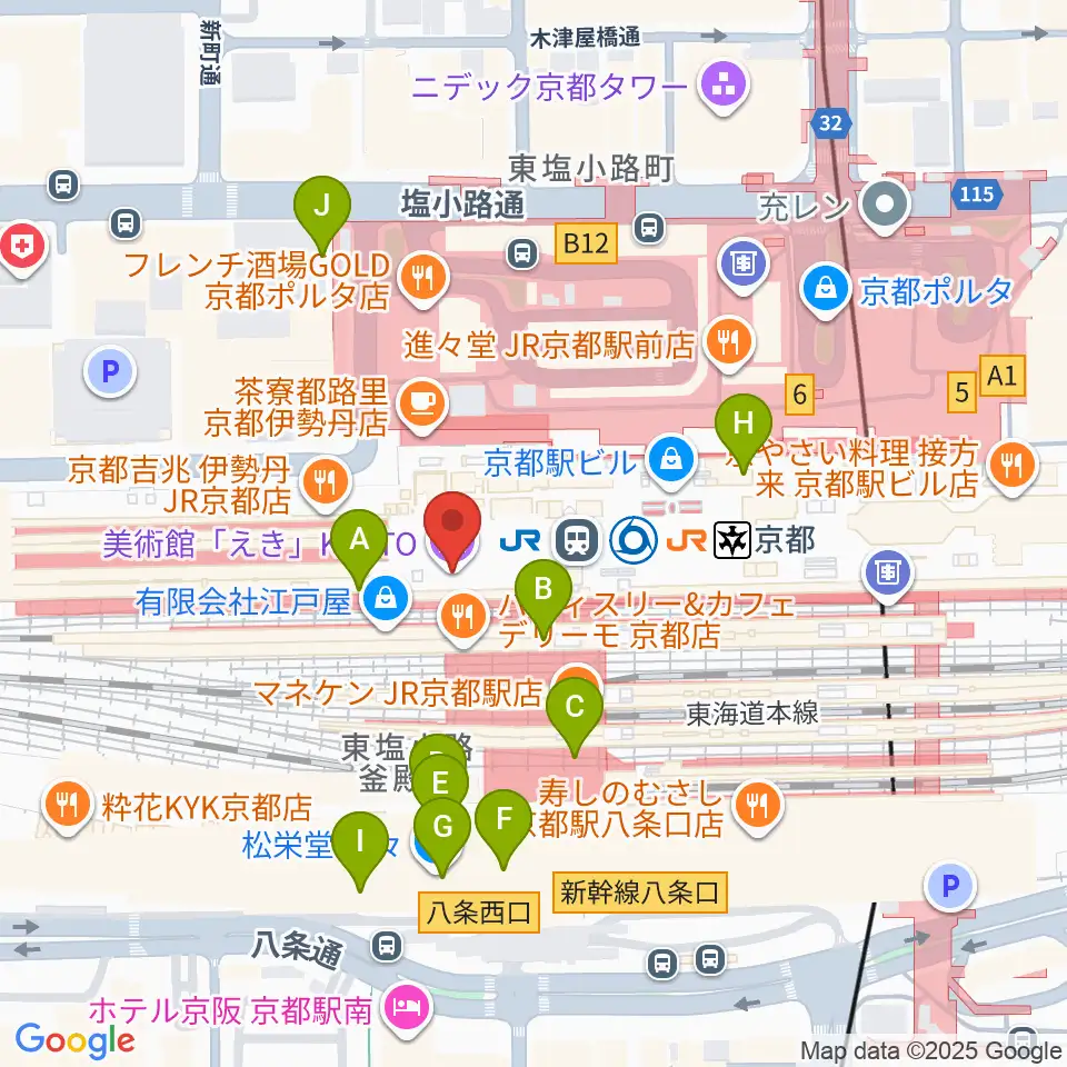 美術館「えき」KYOTO周辺のコンビニエンスストア一覧地図