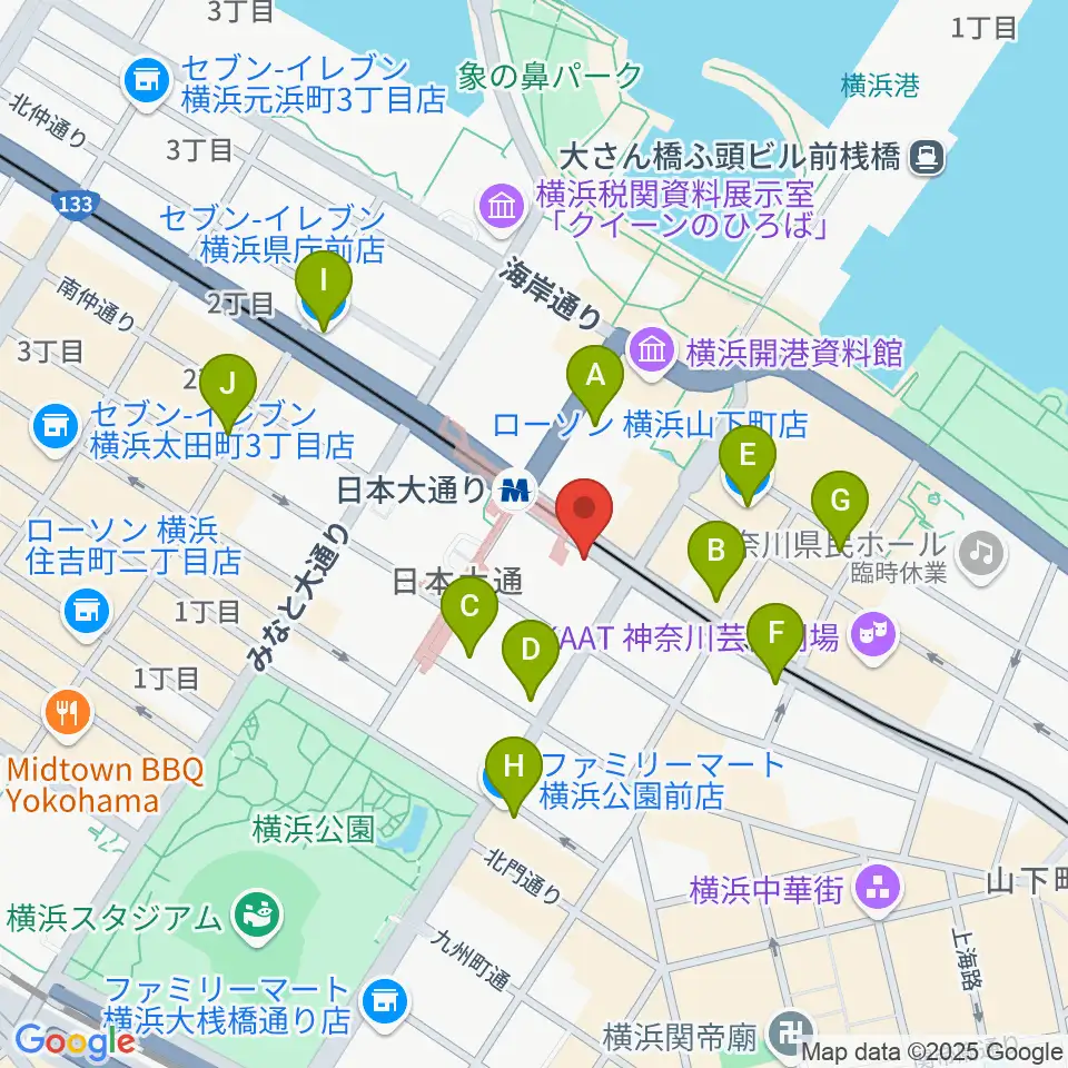 横浜ユーラシア文化館周辺のコンビニエンスストア一覧地図