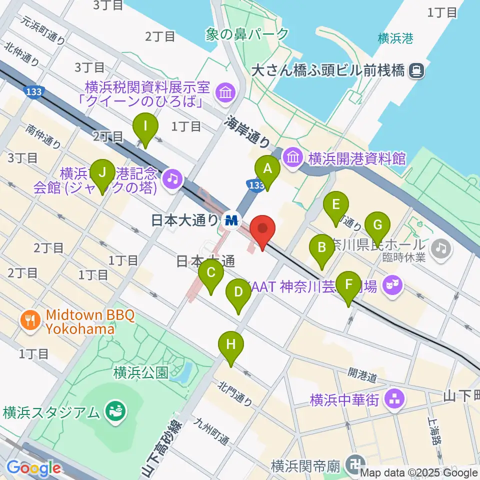 横浜ユーラシア文化館周辺のコンビニエンスストア一覧地図