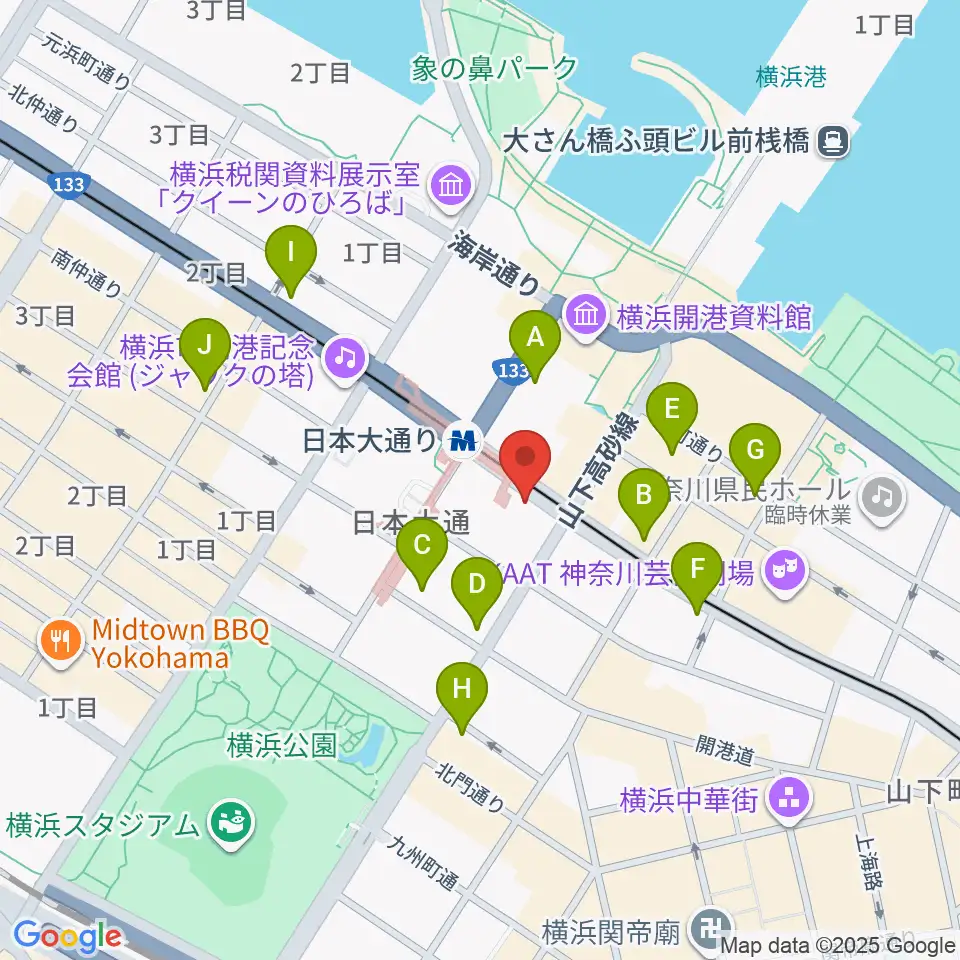横浜ユーラシア文化館周辺のコンビニエンスストア一覧地図