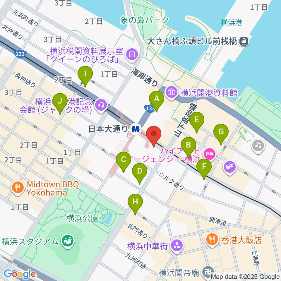 横浜ユーラシア文化館周辺のコンビニエンスストア一覧地図