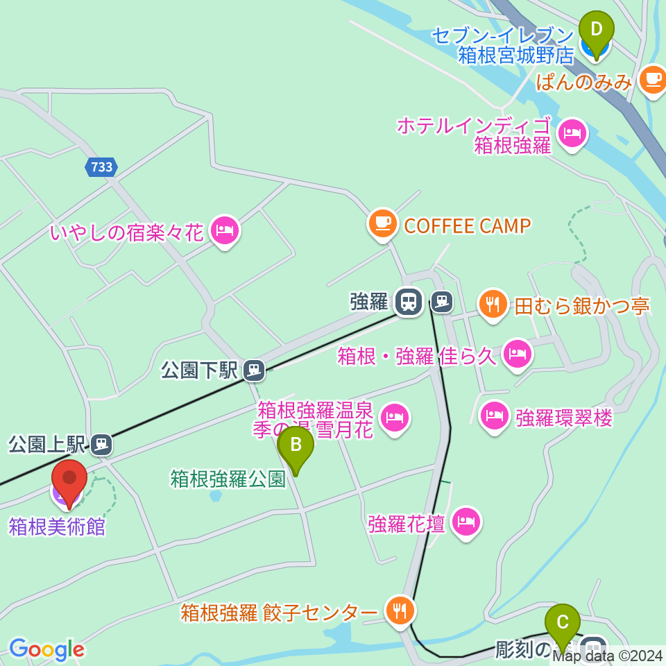 箱根美術館周辺のコンビニエンスストア一覧地図