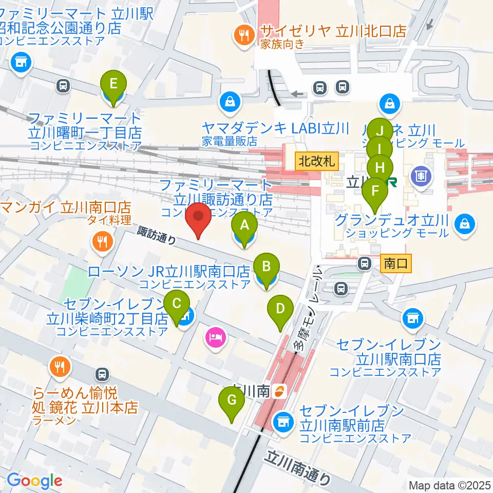 立川スタジオネイ周辺のコンビニエンスストア一覧地図