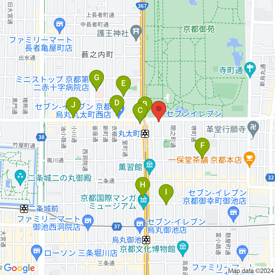JEUGIAフォーラム京都御所南周辺のコンビニエンスストア一覧地図