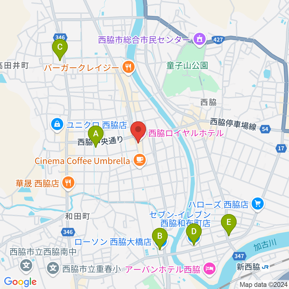 西脇市立音楽ホール アピカホール周辺のコンビニエンスストア一覧地図