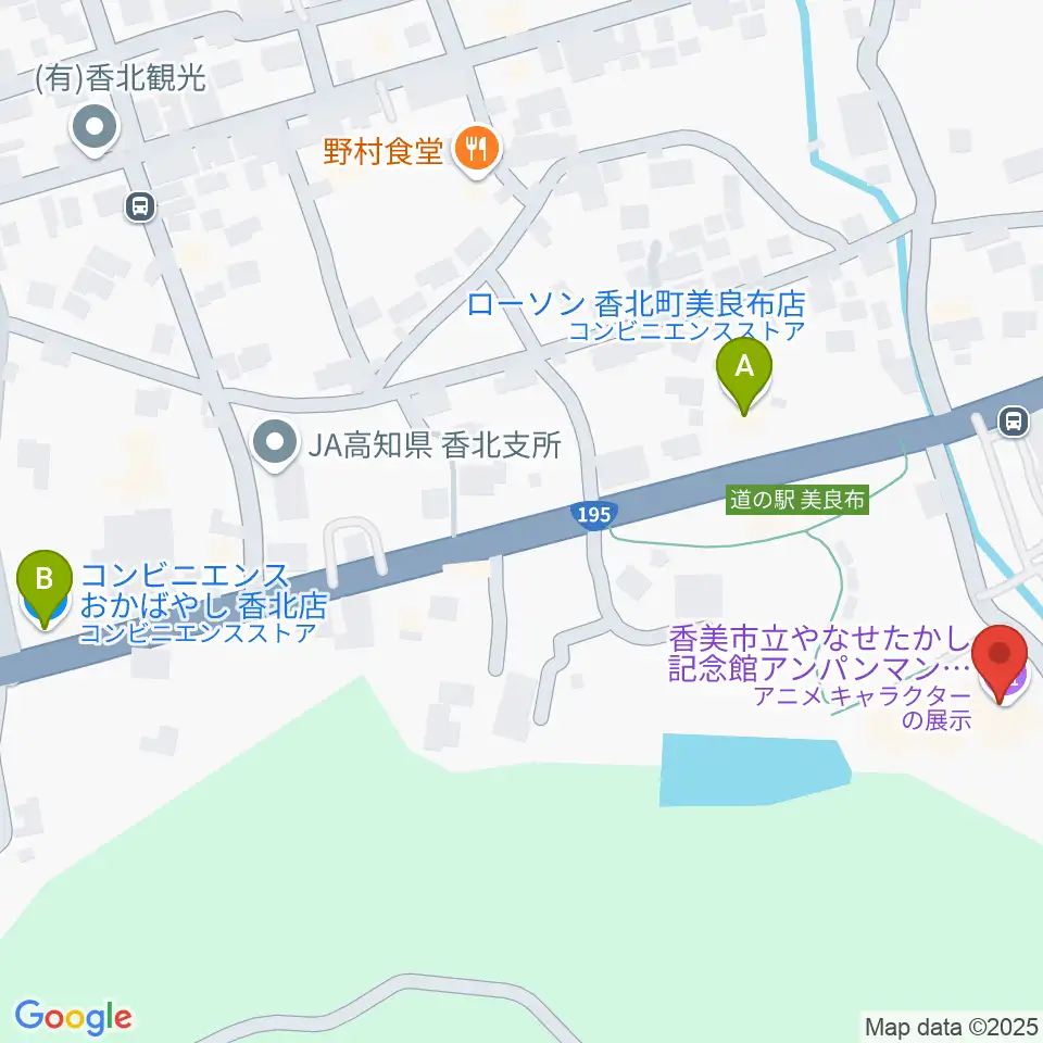 香美市立やなせたかし記念館・アンパンマンミュージアム周辺のコンビニエンスストア一覧地図