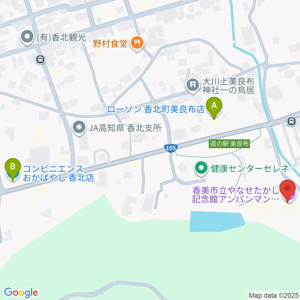 香美市立やなせたかし記念館周辺のコンビニエンスストア一覧地図