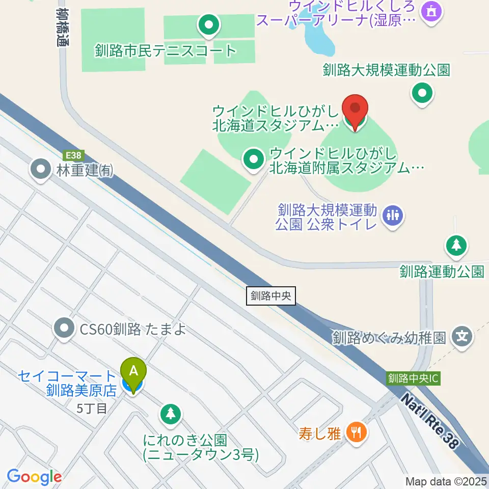 ウインドヒルひがし北海道スタジアム周辺のコンビニエンスストア一覧地図