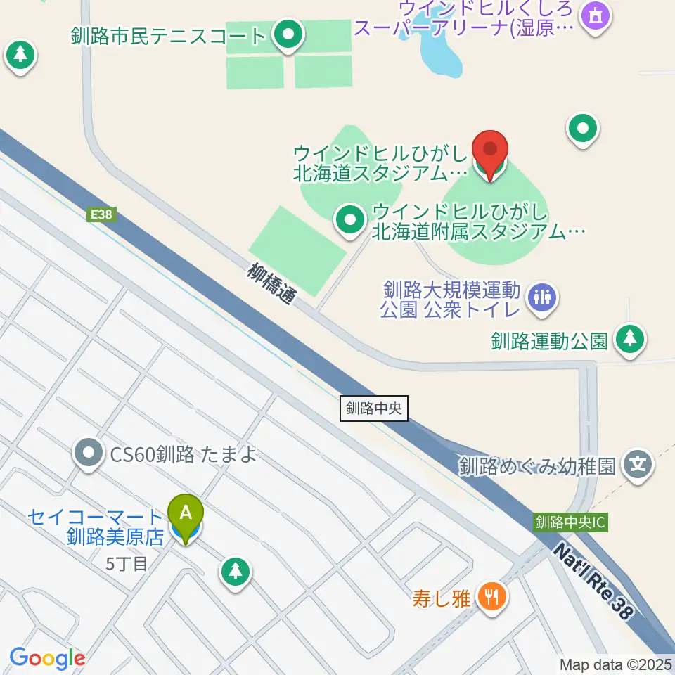 ウインドヒルひがし北海道スタジアム周辺のコンビニエンスストア一覧地図