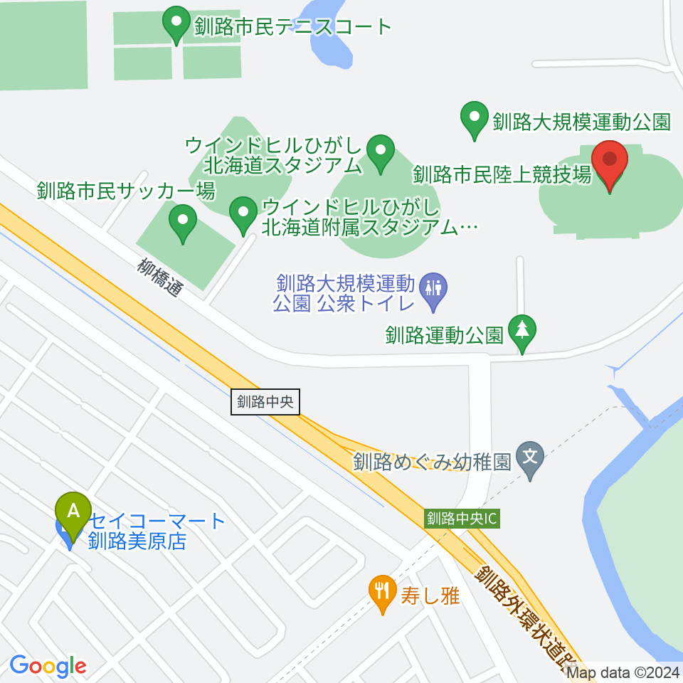 釧路市民陸上競技場周辺のコンビニエンスストア一覧地図