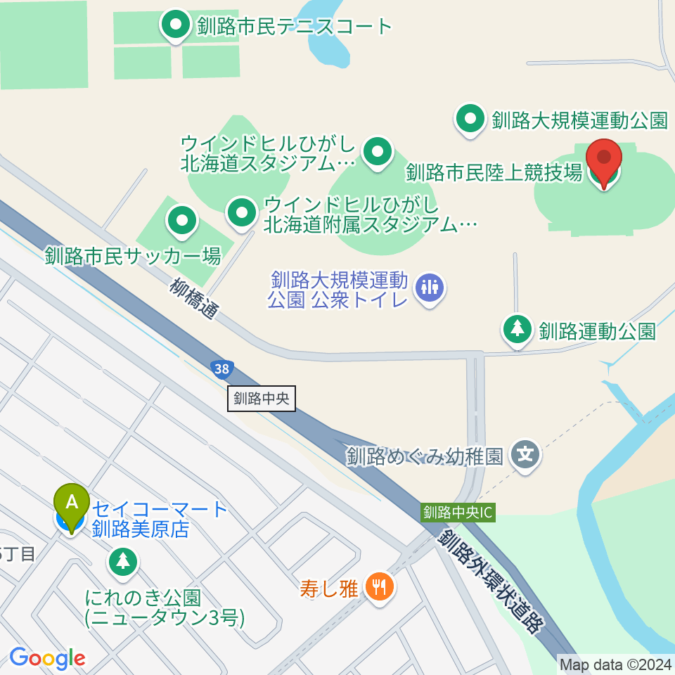 釧路市民陸上競技場周辺のコンビニエンスストア一覧地図