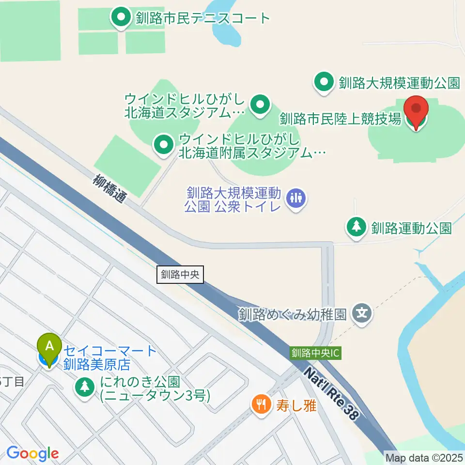 釧路市民陸上競技場周辺のコンビニエンスストア一覧地図